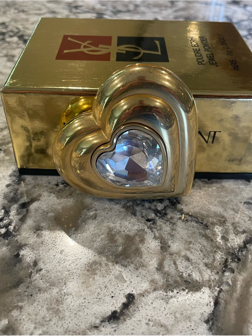 Yves Saint Laurent Gold Heart Jewelry Box with Faceted Crystal